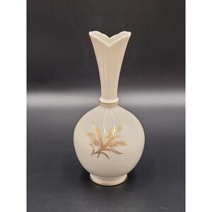 Lenox Cream Porcelain Vase Wheat Gold Transfer Trim 8 In 70s Hippie Granny Boho
